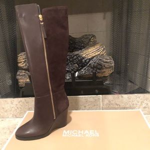 Brown Micheal Kors Wedge Knee boots